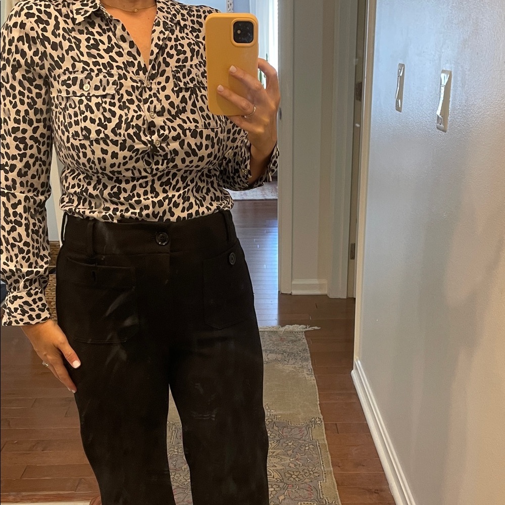 White House Black Market Leopard Print Button-Up Blouse